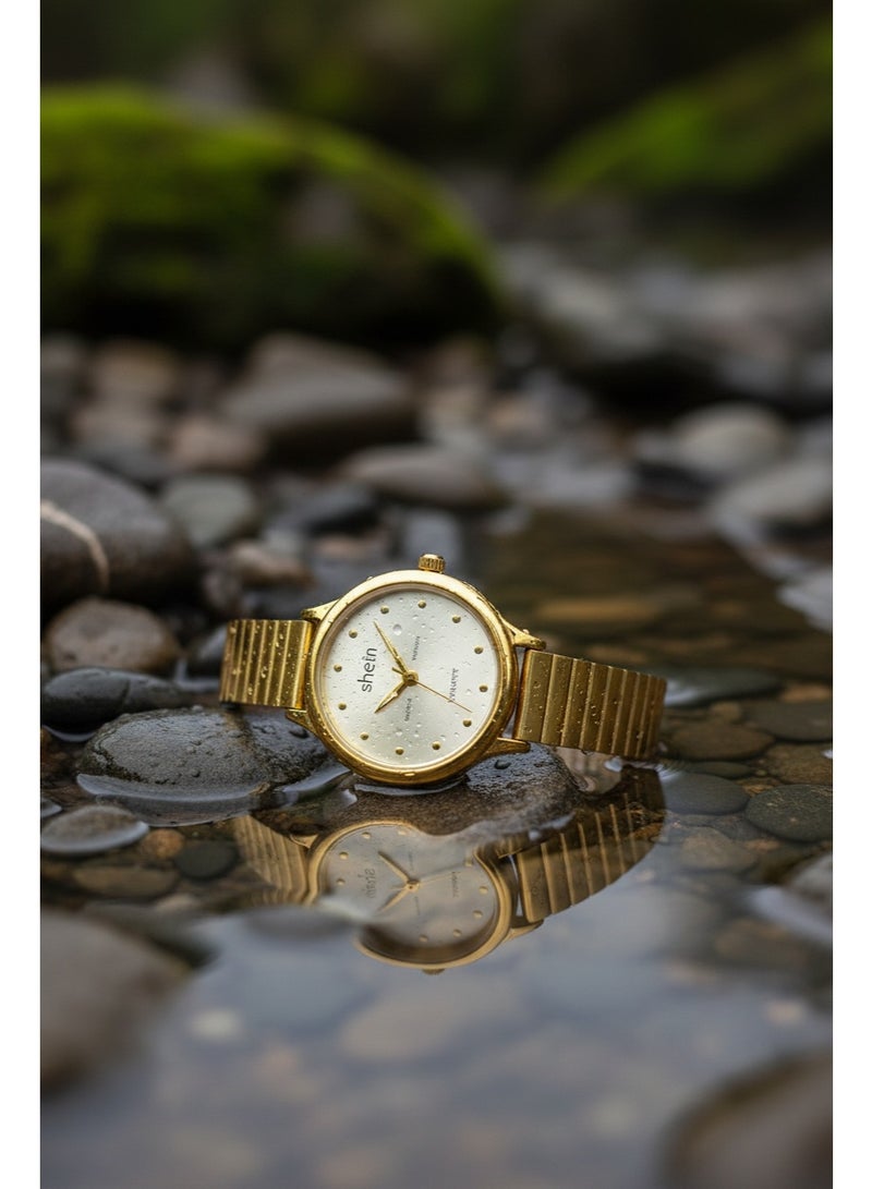 Shein Women’s Round Gold Stainless Steel Watch with Champagne Dial by SHEIN - Image 3